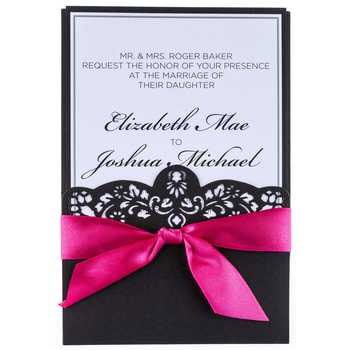 carte invitation mariage, faire part mariage original, faire part mariage ruban, faire part mariage rose et noir, mariage theme rose et noir